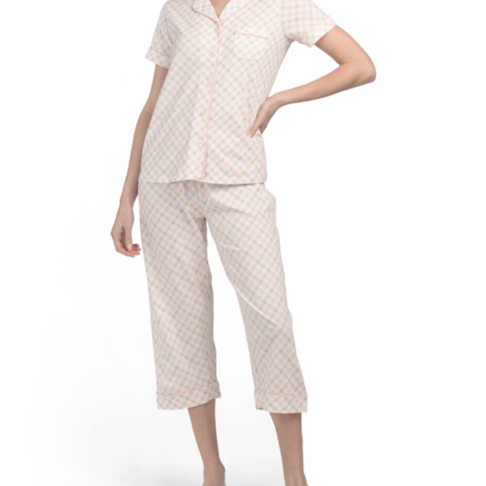 POPPY & CLAY 2pc Short Sleeve Top + Capri Pajama Set Size M Organic Cotton NWT - Picture 6 of 6